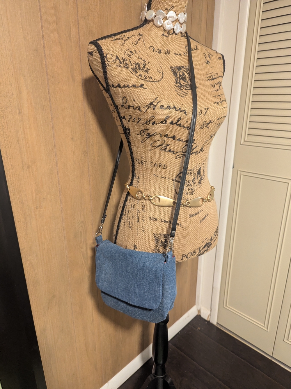 Casual Blue Denim Crossbody Bag with Flap